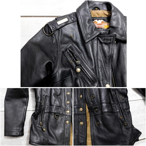Harley-Davidson Womens Black 100% Leather Zip Snap Front Lined Jacket Size Small - Picture 5 of 7